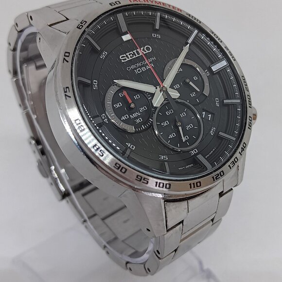 Seiko Neo Sports SSB355 Men's 45mm Black Dial Stainless Steel Chronograph Watch - Picture 4 of 11